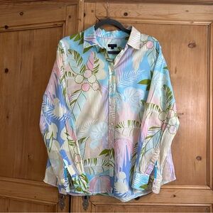 Talbots Women’s Tropical Print Button-Down Shirt - 100% Cotton Sz L